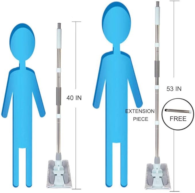 Microfiber Wood Floor Mop - 15 Inch with 4 Washable Pads, Adjustable Handle for Dry & Wet Cleaning