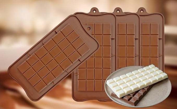 Silicone Break-Apart Chocolate, Food Grade Non-Stick Protein and Energy Bar Mold (Chocolate Bar Mold Set of 4)