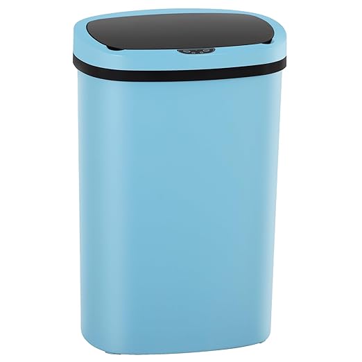 BestOffice | 13 Gallon Plastic Trash Can with Lid | Blue | Automatic Touchless Garbage Can | Odor Control | Modern Oval Design | Easy to Clean | Fits Any Kitchen, Bathroom, Office or Home