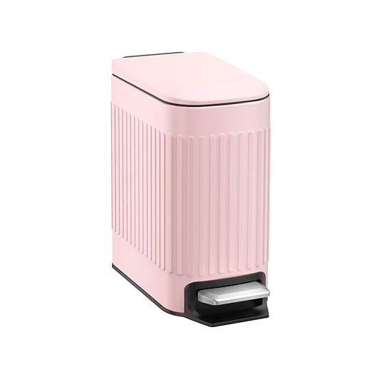 TrashAid Pink Bathroom Trash Can, 1.6 Gallon Stainless Steel Small Garbage Can with Lid, Step Pedal, Cute Wastebasket for Bathroom, Office, Bedroom, RV, Pink