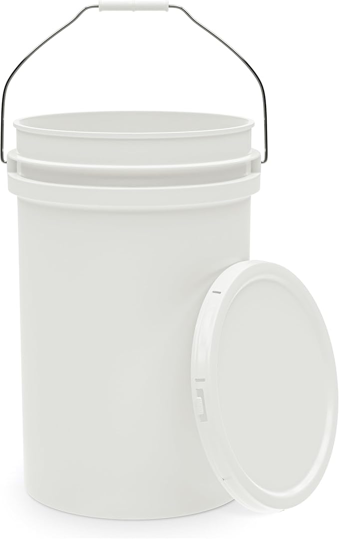 6.5-Gallon White Bucket Pail Container with Lid | Food Grade | Heavy-Duty 90MIL Extra Durable | Metal Handles with Plastic Grip for Easy Carrying | Multi-Use | Easy Stack and Store | BPA Free - 1 Pack