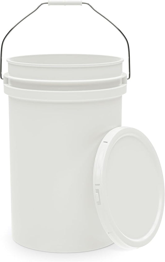 6.5-Gallon White Bucket Pail Container with Lid | Food Grade | Heavy-Duty 90MIL Extra Durable | Metal Handles with Plastic Grip for Easy Carrying | Multi-Use | Easy Stack and Store | BPA Free - 1 Pack