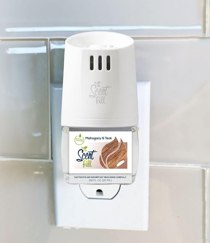 Scent Fill Mahogany Teak Plug in Air Freshener, Scented Oil Refills, 2 Refills + Diffuser