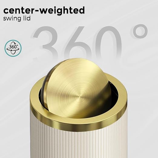 White Gold Bathroom Trash Can,Bedroom Garbage can with lid，Modern Trash Can with Flipping Lid, 4gallon,Garbage cans for Kitchen，Living Room (15L-White)
