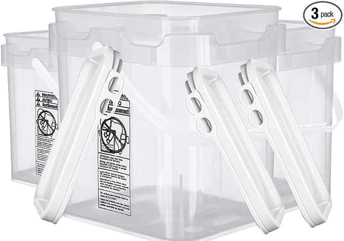 House Naturals Clear Food Grade Made in USA Plastic Bucket with lids, (Pack of 3) (5 Gallon)