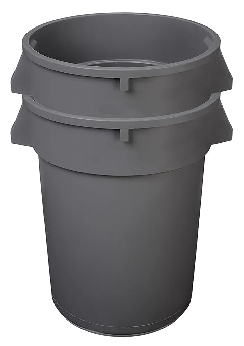 Amazon Basics Heavy Duty Durable Round Trash Can, Grey, 32 gallon (Pack of 2)