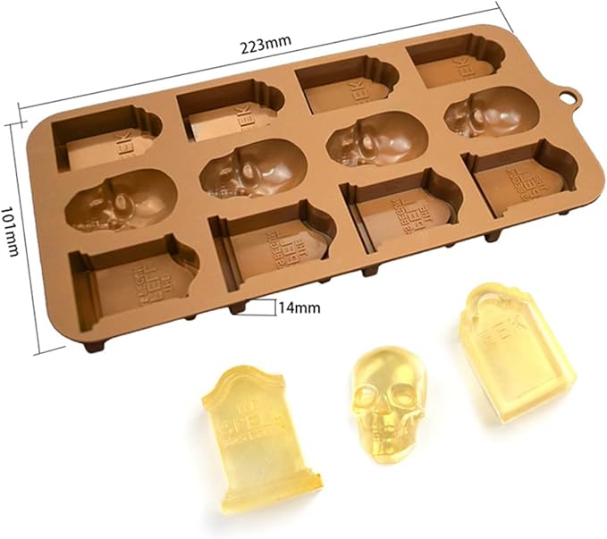 mostsom Chocolate Molds Halloween Molds Silicone for Chocolate 3D Halloween Candy Gummy Mold Skull Gravestone Shapes Mold (E_ 8.92x4.04x0.56 inch)