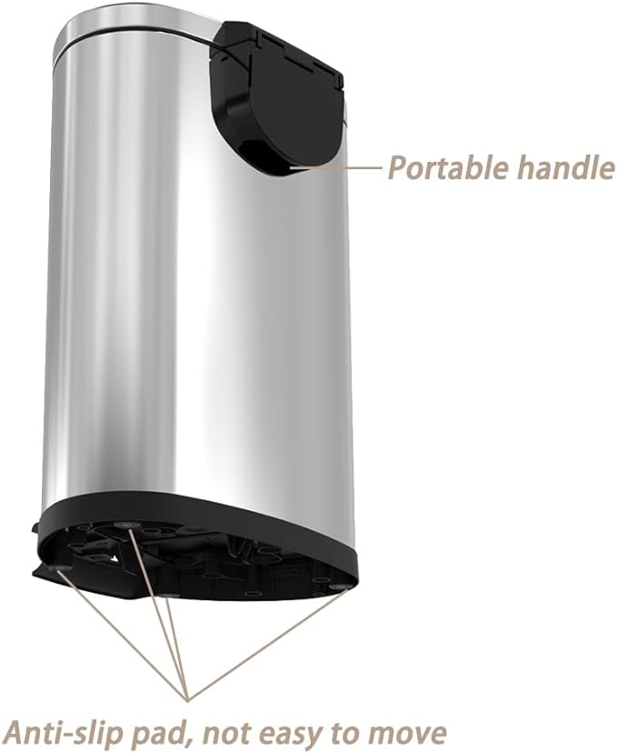 Trash Can with Lid - Assembled in USA 55 Liter/14.5 Gallon Stainless Steel Trash Can with Odor Protection Kitchen Garbage cans with Soft-Close Foot Pedal for Bathroom Home Office