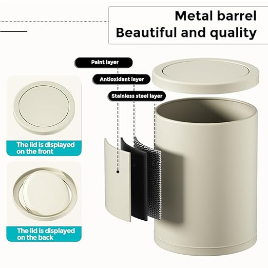 4 Gallon/15L Metal Trash Can with Lid, Bathroom Garbage Can Flipping Lid, Modern, Powder Room, Black Waste Baskets, for Bathroom, Commercial, Kitchen, Office, Hotel(15L-Black)