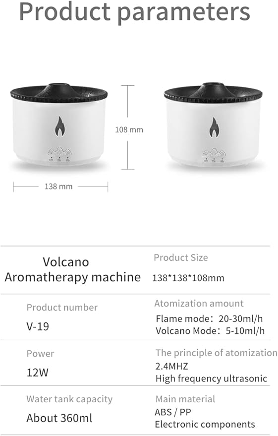 BOHOFAM Essential Oil Diffuser 360ML,Volcano Diffuser/Humidifier, Flame and Volcano 2 Mist Mosdes, Included 50ML Hotel Collection Essential Oil for Home, Bedroom,Large Room