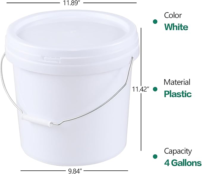 4 Pack 4 Gallon Pet Food Storage Container, All Purpose Round Pail with Handle and Airtight Lid to Lock in Freshness, White Bucket with Lids