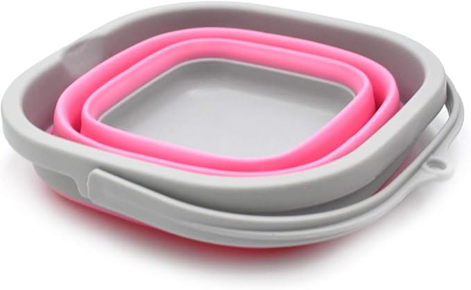 SAMMART 2.6L (0.68 Gallon) Super Mini Sqare Collapsible Plastic Bucket - Foldable Square Tub - Portable Fishing Water Pail - Space Saving Outdoor Waterpot (1, Pink)