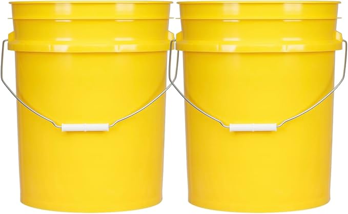 House Naturals 5 Gallon Premium HPDE Plastic Bucket - Made in USA Food Grade Storage Container, BPA Free All Purpose Pail (2, Yellow)