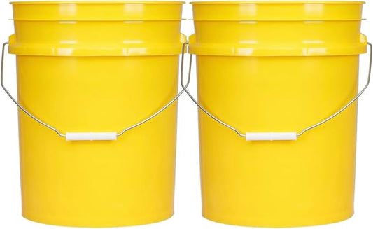 House Naturals 5 Gallon Premium HPDE Plastic Bucket - Made in USA Food Grade Storage Container, BPA Free All Purpose Pail (2, Yellow)