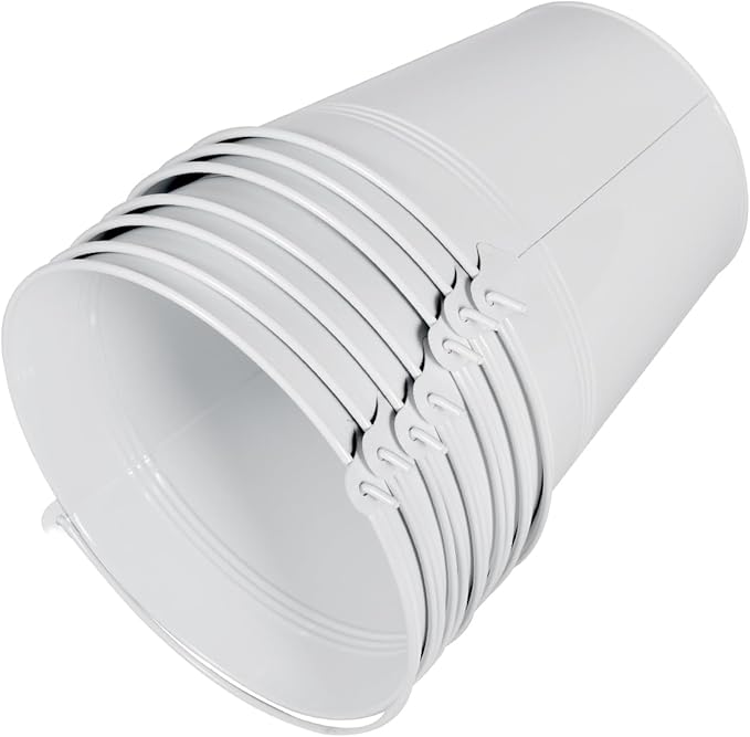 OBTANIM 7 Pack White Metal Buckets with Handle Galvanized Ice Pails for Plants, Succulents, Party Favors Organizing, Rustic Home Decor or Classrooms Pencil Storage (7.1 x 5.2 inch)