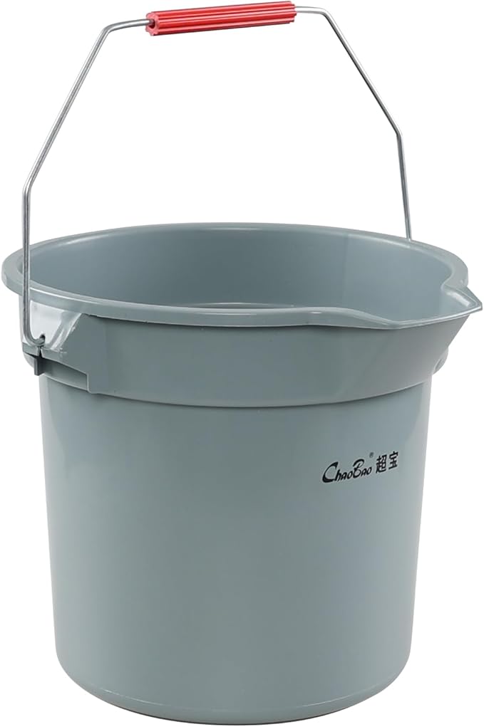 6-Pack 14 Quart Plastic Cleaning Round Bucket with Handle, Commercial Cleaning Pail, Gray