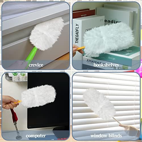 Vesici 150 Pcs Duster Refills Compatible with Swiffer Dusters Bulk Disposable Replacement Thickened with 1 Handle Heavy Duty for Cleaning, Office (White)