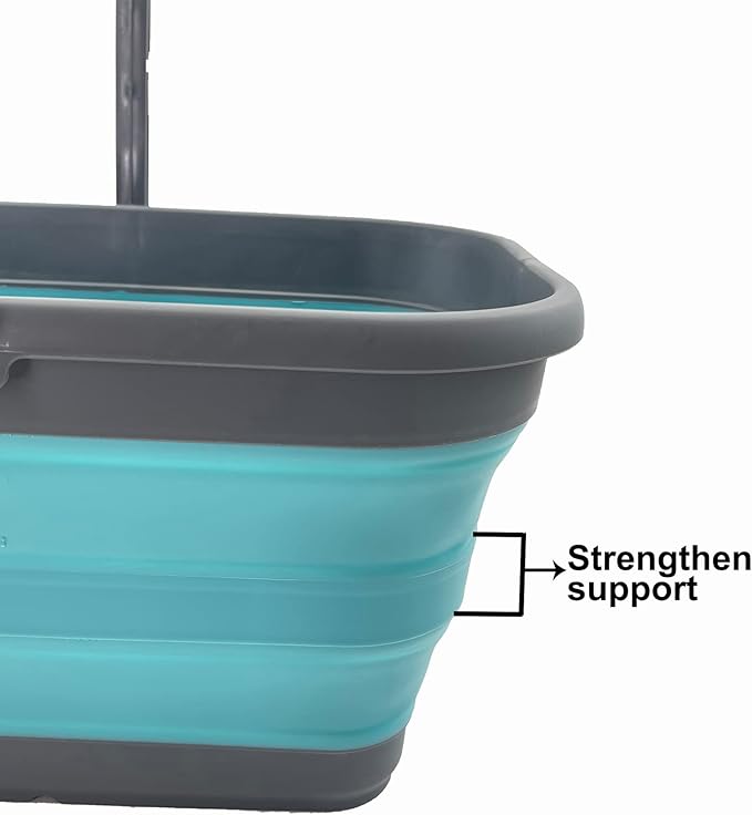 SAMMART 12L (3.1 Gallon) Collapsible Rectangular Handy Bucket/Multiuse Foldable Water Pail for Camping, Fishing (Alloy Grey + Crystal Blue (Set of 2))