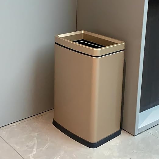 18 Liter / 4.7 Gallon Gold Dual Trash Can, Slim Open Top Office Trash Can, Commercial Grade Heavy Gauge Small Trash Can, Brushed Stainless Steel(18L Champagne Gold)