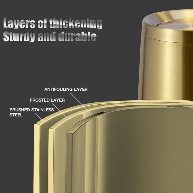 Household Swing Gold Bathroom Trash Can，Brushed Stainless Steel，10 L/3 Gallen，Garbage Can with Flipping Lid， for Indoor or Commercial Use, Kitchen,Modern，Living Room,Bedroom