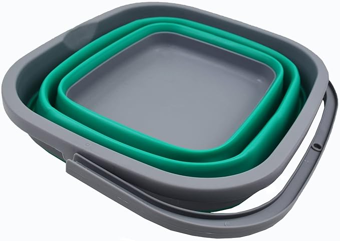 SAMMART 11L (2.9 Gallon) Collapsible Rectangular Handy Bucket (1, Dark Grey/Bluish-Green)