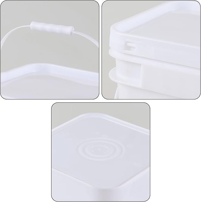 3 Gallon Plastic Square Storage Bucket, 4 Packs Food Grade Buckets with Lid, Utility Pail, White