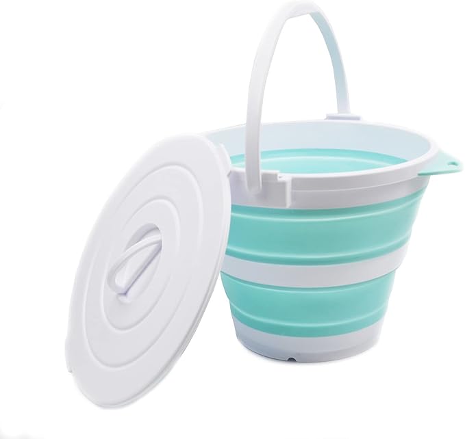 SAMMART 10L (2.64Gallon) Collapsible Fishing Bucket with Locking Lid - Portable Plastic Water Pail - Space Saving Outdoor Waterpot - Trunk Organizer for All Types of Vehicles