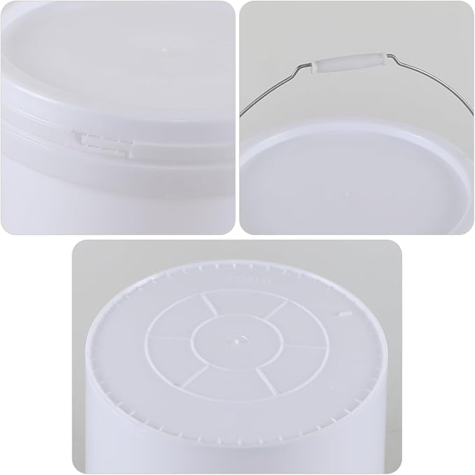 4 Packs Round Plastic Food Bucket with Lids, Plastic Pail with Handle, 4 Gallon, White