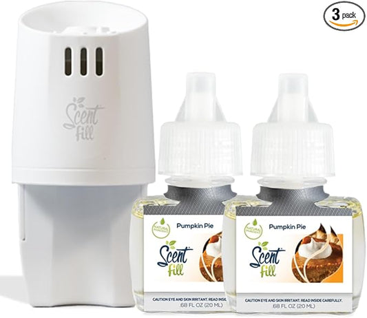 Scent Fill Pumpkin Pie Plug in Air Freshener, Scented Oil Refills, 2 Refills + Diffuser