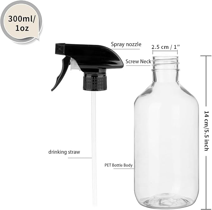 2 Pack Leakproof Spray Bottles 300ml - Adjustable Nozzle (Mist/Jet), Refillable PET Plastic for Hair, Cleaning, Plants, Travel | BPA-Free, No-Spill Design, Salon & Home Essentials (Green)