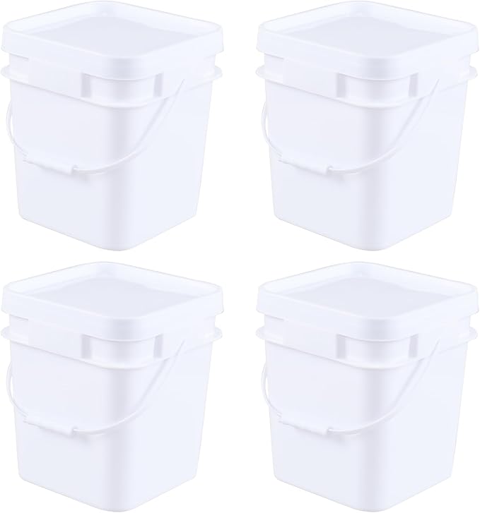 Xyskin 3 Gallon Mixing Bucket, White Food Grade Bucket, Paint Pail with Seal Lids, 11 Liter Paint Bucket with Handle, Pack of 4