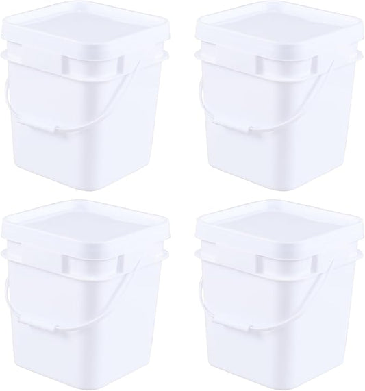 Xyskin 3 Gallon Mixing Bucket, White Food Grade Bucket, Paint Pail with Seal Lids, 11 Liter Paint Bucket with Handle, Pack of 4