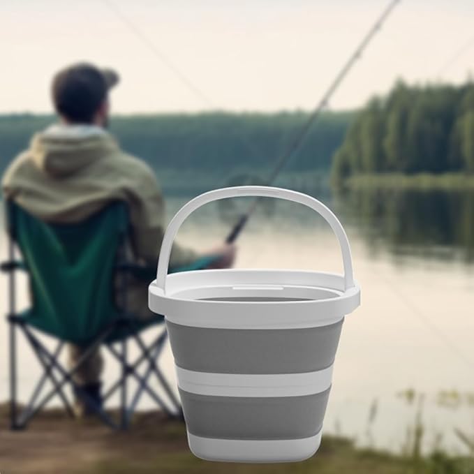 Collapsible Bucket Set, 2.6 Gallon, 2-Pack with Handles, Foldable Design for Camping, RV, Cleaning, Gray and Beige