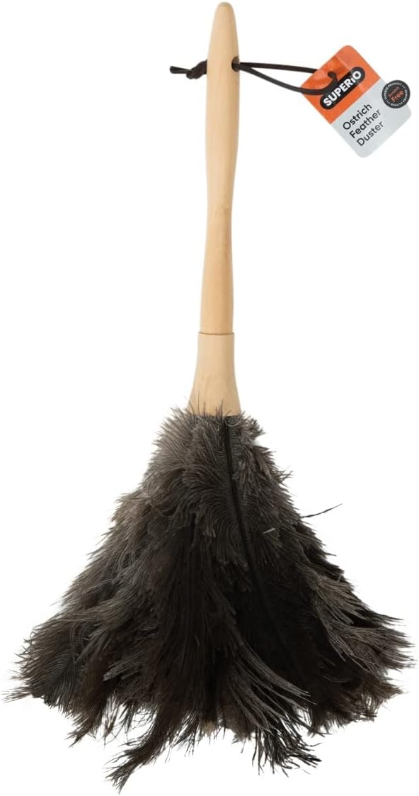 Superio Ostrich Feather Duster Fluffy Dust Remover, with Wooden Handle Reusable for Cleaning Homes, Ceilings, and Furniture (3 Pack) (1 Pack)