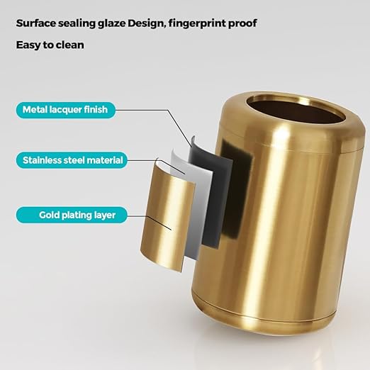 2.1 Gallon Small Gold Bathroom Trash Can, Antique Brass Garbage Can, Brass Waste Paper Basket, for Bathroom Bedroom Office Hotel Kitchen (235 Gold)