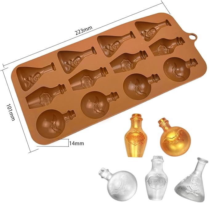 mostsom Chocolate Molds Silicone Mold Halloween Apothecary Potion Bottle for Ice Cube Jelly Crayon Gummy Cupcake Decoration (B_ 8.92x4.04x0.56 inch)