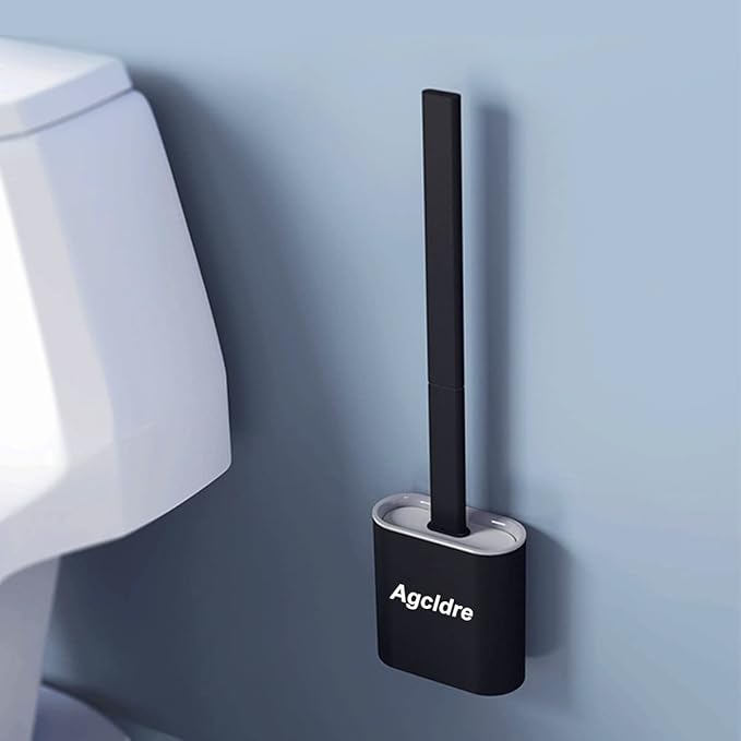 Toilet Brush with Holder Silicone Toilet Brush and Cleaning Brush for Household Bathroom Toliet Brush Set (White,Black)