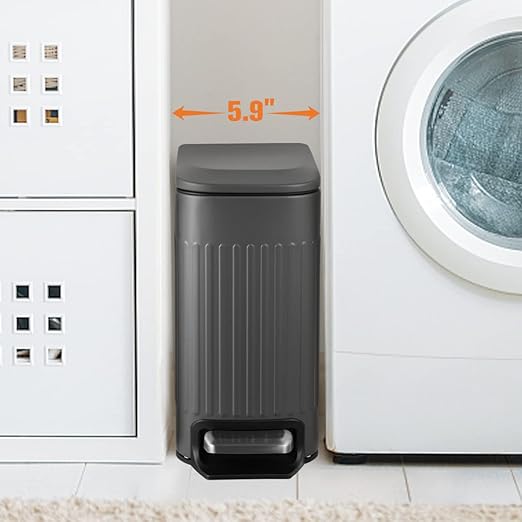 TrashAid Small 1.6 Gallon Stainless Steel Trash Can with Removable Inner Bucket, Grey, Hands Free Step Pedal Design