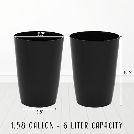 Mini Waste Basket - Pack of 2 Durable Small Plastic Garbage Trash Can Bin - Lidless Open-Top Rectangular Slim Profile for Compact Spaces - Suitable for Home, Bathroom, Office, Bedroom & More, Black