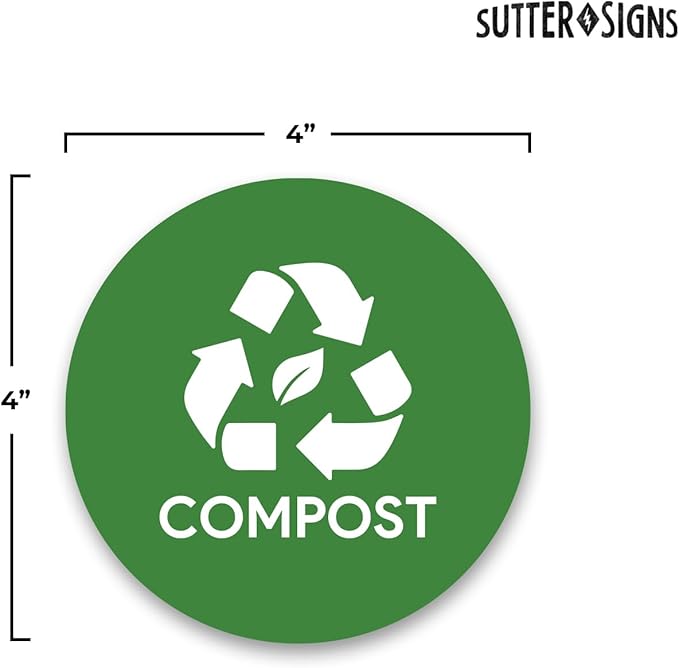 Sutter Signs 3pk Compost Stickers for Trash Can | 4" Weatherproof Waste Management Label Sign Decals for Garbage Cans, Yard Waste, and Outdoor Compost Bins