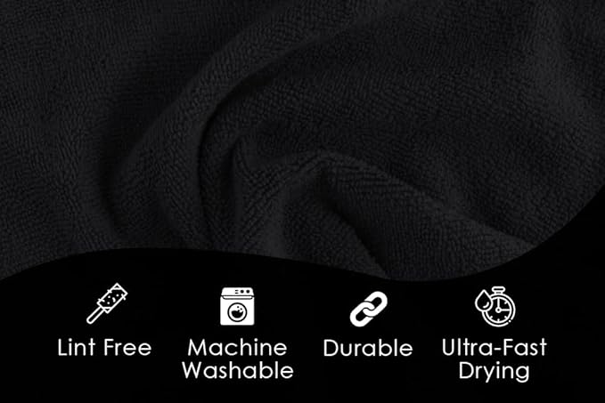 Avalon Towels Microfiber Cleaning Cloths (Value Pack of 36) Size 16" x 16", Highly Absorbent Cleaning Rags, Lint Free Cleaning Towels, Reusable and Washable, Microfiber Towels for Cars (Black)