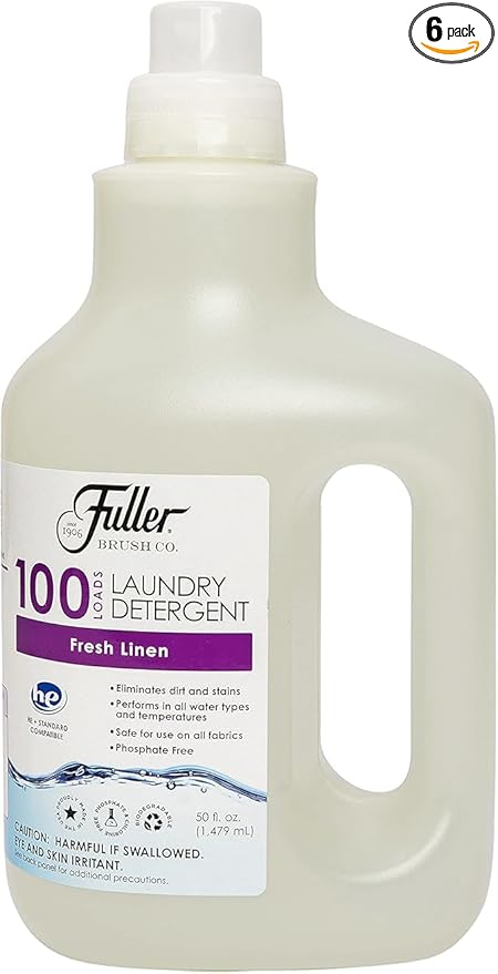 Fuller Brush 100 Laundry Detergent - Fresh Linen Scent, Skin & Color Safe Fabric Cleaner For Washing Infant/Baby Clothes, Sheets & Delicate Cloth (Pack of 6)