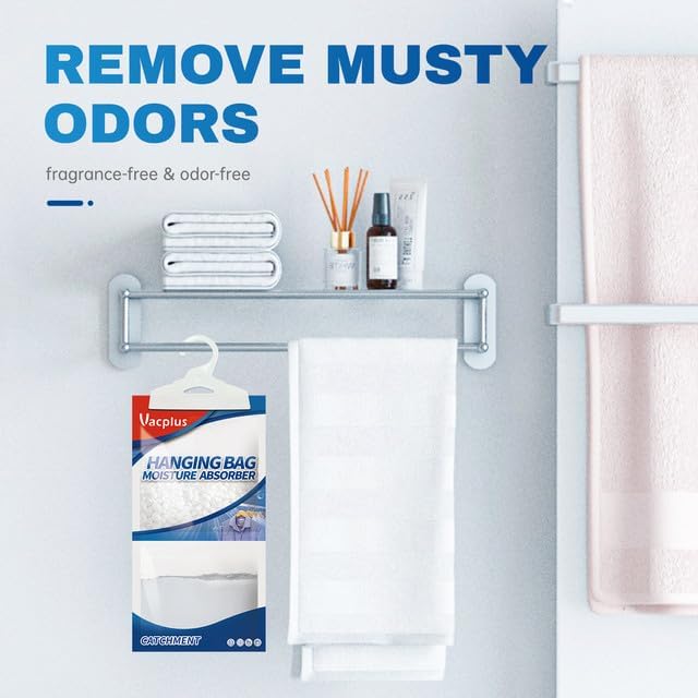 Vacplus Moisture Absorbers Packets, Fragrance Free 10 Pack, Humidity Packs, Dessicant Packets, Hanging Closet Dehumidifier Bags, Odor Eliminator for Bathroom 9.8OZ