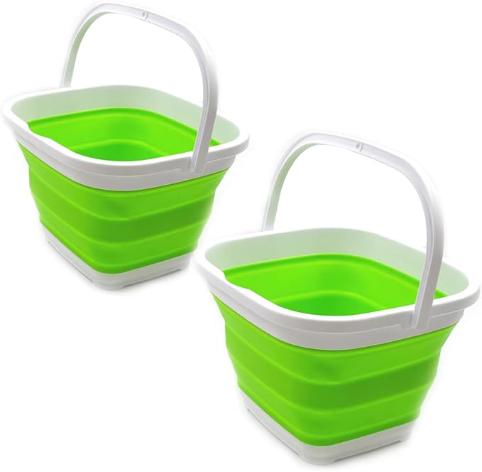 SAMMART Set of 2-11L (2.9 Gallon) Collapsible Rectangular Handy Basket/Bucket (2, Green)