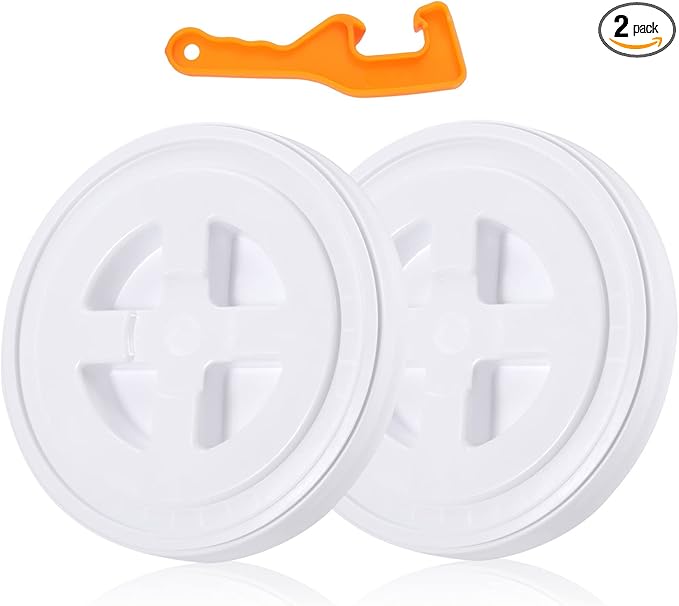 2 Pieces 5 Gallon Bucket Lid with Bucket Lid Opener,Plastic Storage Bucket Leak-Proof Screw Seal Lids,Pet Food Storage Container Lid for Home Paint Storage Buckets