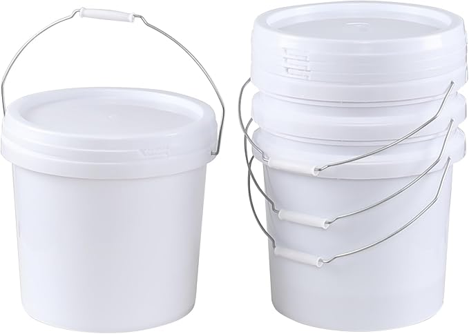 4 Gallon Plastic Bucket Pail Container with Lid, 4-Pack Food Storage Bucket Pail with Handles, White