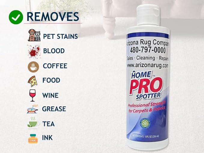 Stain Remover - Stain Remover for Rugs, Carpets, Mattress, Upholstery, Removes Pet Stains, Red Wine, Grease, Ink, Coffee - Home Pro Spotter, 8 oz
