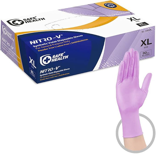 Safe Health NITRO-V Nitile-Vinyl Synthetic Dispoable Gloves, Free of Latex & Powder, Wisteria, Black, Housework, Tattoo