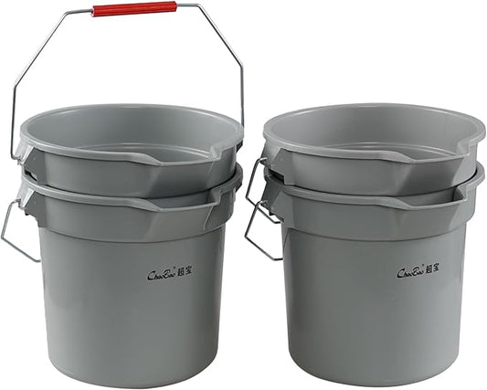 14 Quart Plastic Round Cleaning Pail, 3.5 Gallon Bucket with Built-in Spout and Handle, Gray, 4 Packs