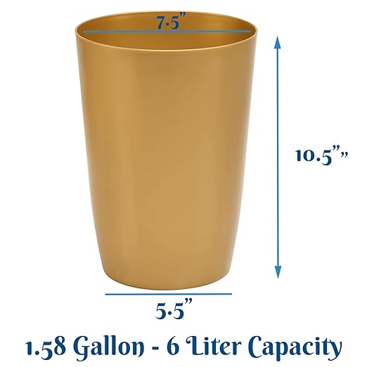 Mini Waste Basket - Durable Small Plastic Garbage Trash Can Bin - Lidless Open-Top Rectangular Slim Profile for Compact Spaces - Suitable for Home, Bathroom, Office, Bedroom & More, Soft Brass